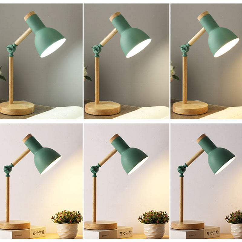 Contemporary Nordic Iron Semi-Circular Shade Table Lamp with Wooden Base - 1-Light for Study