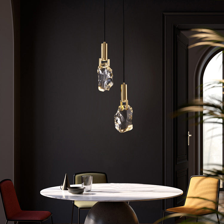 Modern Luxury Copper Irregular Crystal LED Pendant Light for Living Room