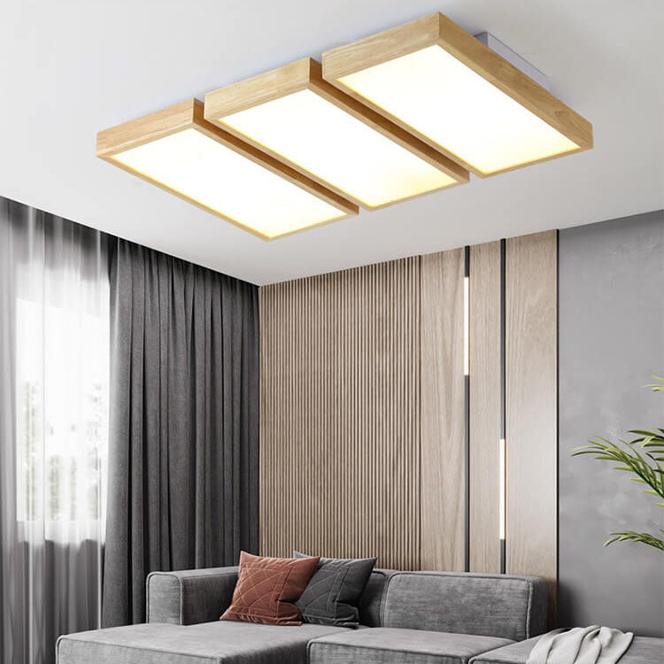 Nordic Japanese Log Wood LED Ceiling Light - Rectangular Flush Mount