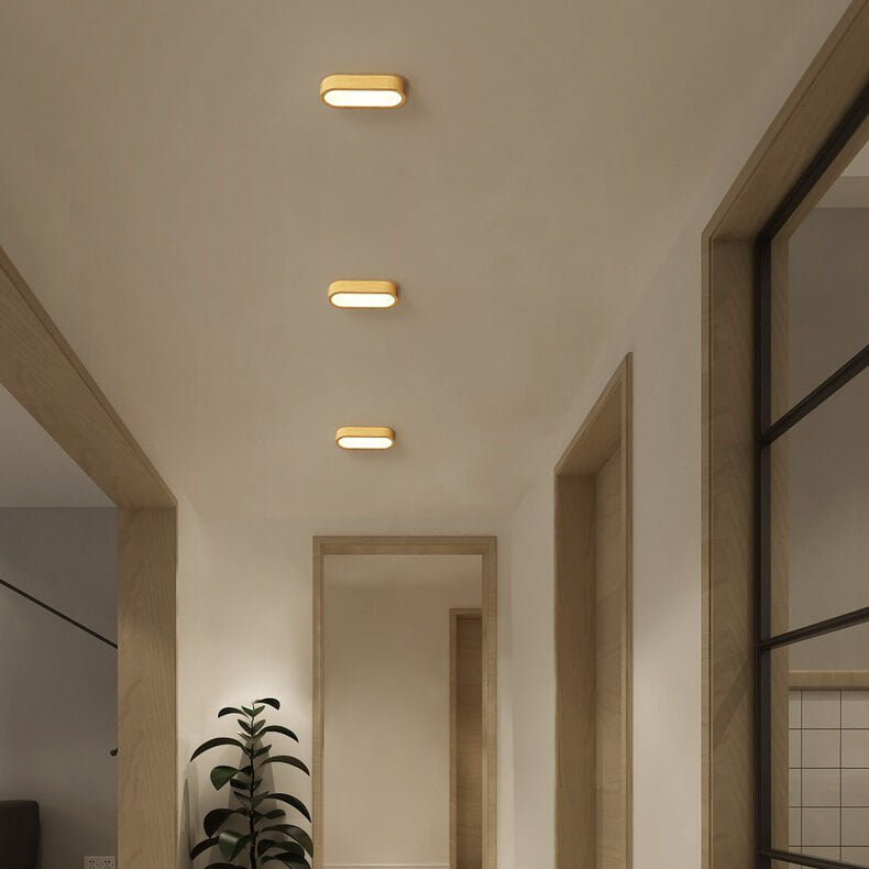 Modern Minimalist Oval Wood Grain LED Flush Mount Ceiling Light for Hallway