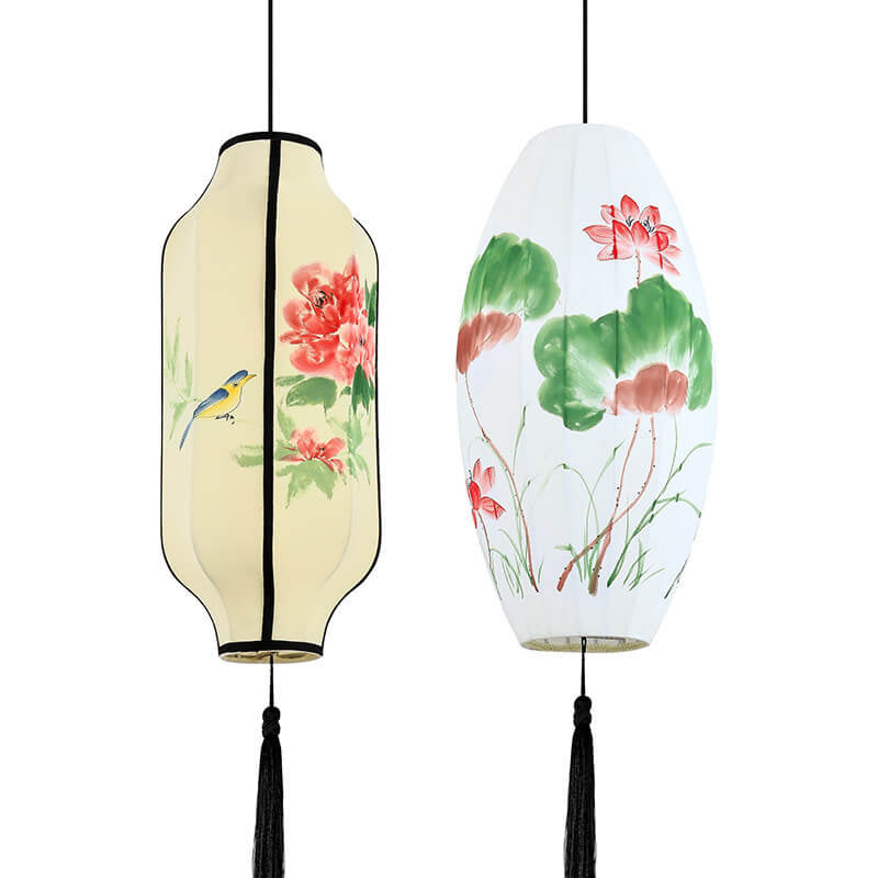 Oriental Antique Handmade Oval Lantern Pendant Light - 1-Light Fabric Fixture