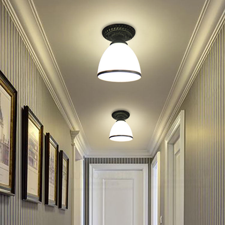 Contemporary Retro Floral Semi-Flush Mount Ceiling Light - Bell Round Iron & Glass for Hallway