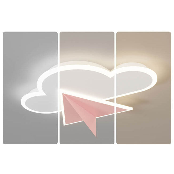 Creative Cartoon Clouds Airplane LED Kids Flush Mount Ceiling Light for Nursery, Playroom, Modern Child's Bedroom, Unique Sky Themed Lighting, Adorable Children's Room Decor, Energy Efficient Lighting Fixture, Fun Airplane and Cloud Design, Safe for Kids