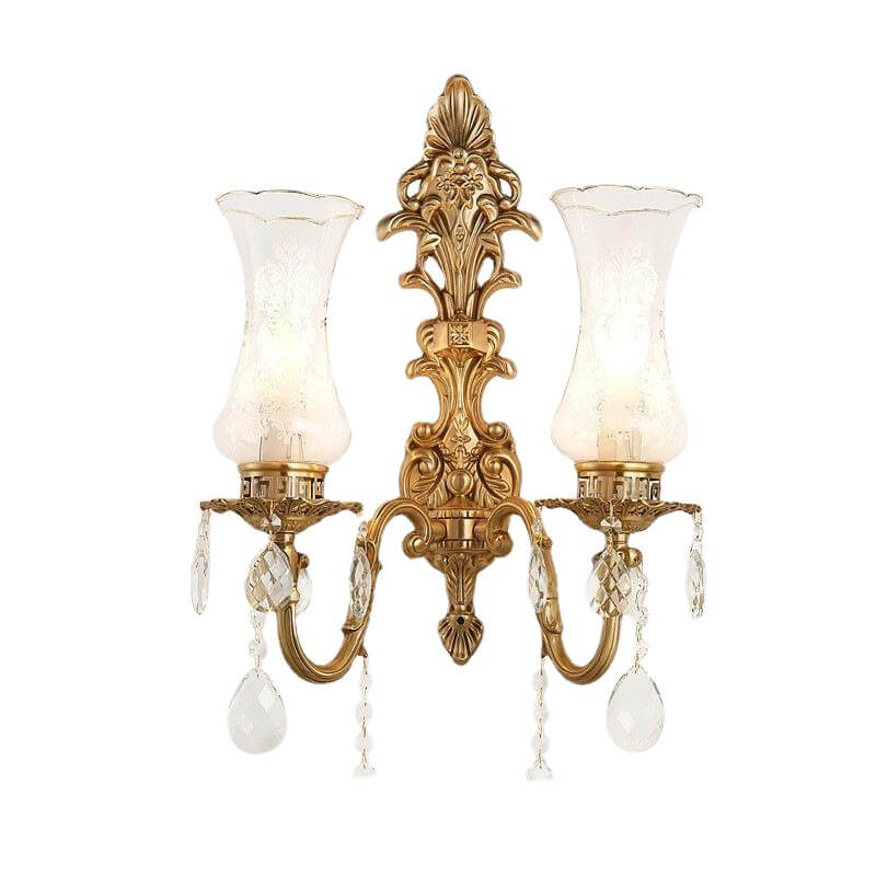 Traditional French Crystal Candelabra Wall Sconce Lamp - Brass 1/2 Light Design