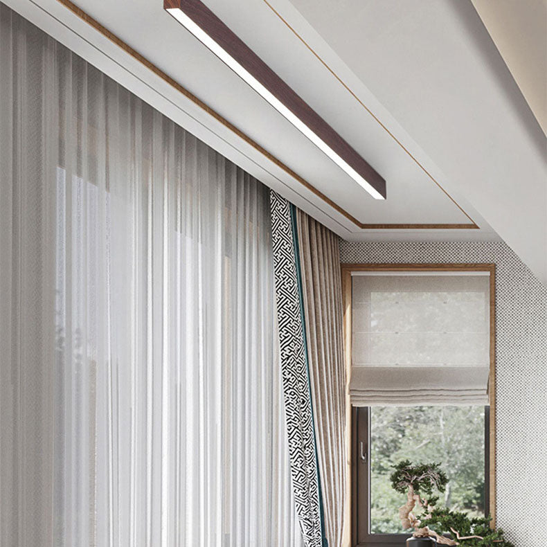 Modern Minimalist LED Flush Mount Ceiling Light - Wood Grain Aluminum Strips Design