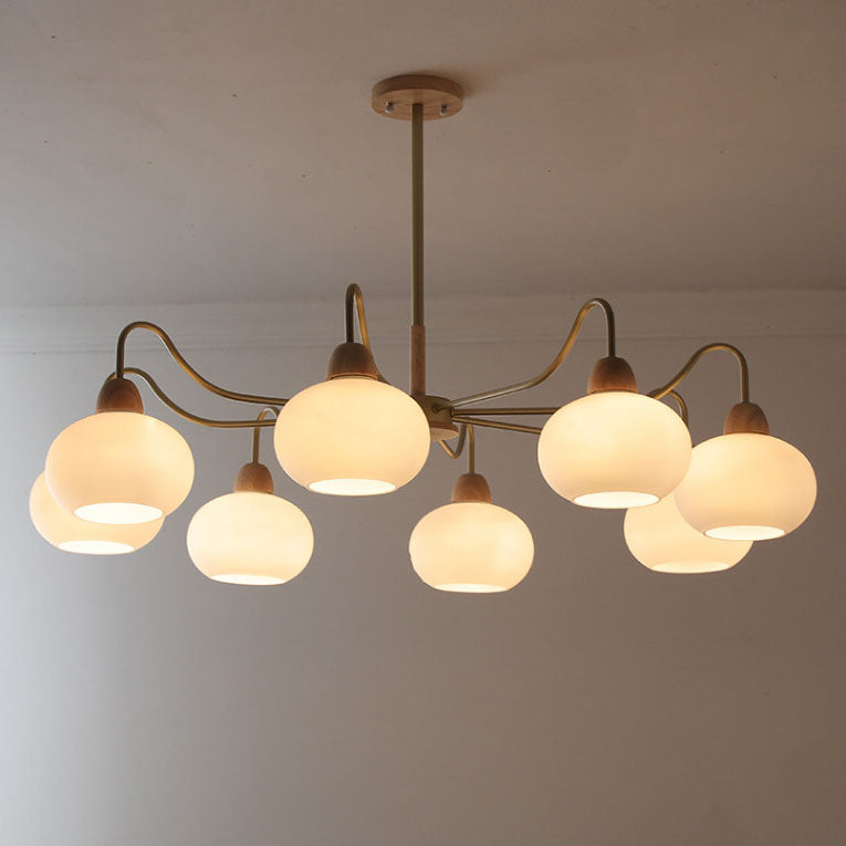 Contemporary Scandinavian Rubberwood Iron Round Chandelier - 3/6/8 Lights for Living Room