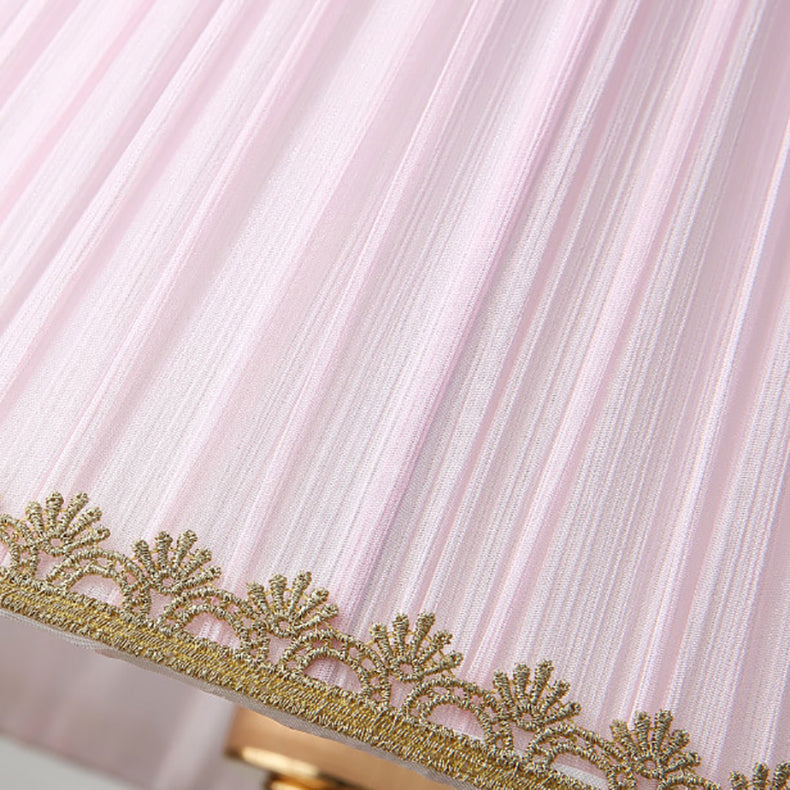 Traditional European Pleated Fabric Shade Ceramic Column Base 1-Light Table Lamp for Study Home Office Decor Elegant Lighting Vintage Inspired Decorative Table Lamp for Bedroom Reading Desk Accent Lighting Soft Glow Indoor Illumination