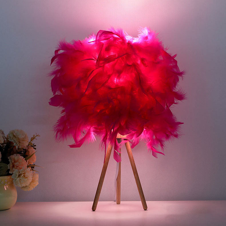 Modern Art Deco Feather Wood Cylinder Triangle Base 1-Light Table Lamp Nightstand Lamp for Bedroom Stylish Bedside Lighting Elegant Home Decor Accent Lamp Unique Design Decorative Table Light Modern Lighting Solution Interior Design Must-Have