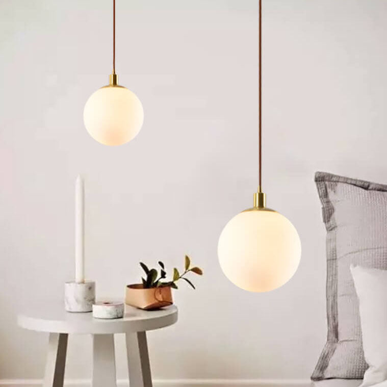 Contemporary Nordic Minimalist White Orb 1-Light Pendant for Bedroom