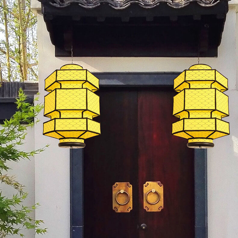 Chinese Retro Hexagonal Faux Sheepskin Pendant Light - 1-Light Iron Fixture