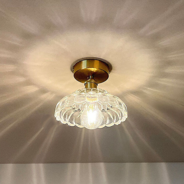 Vintage Brass Glass Dome Semi-Flush Mount Ceiling Light