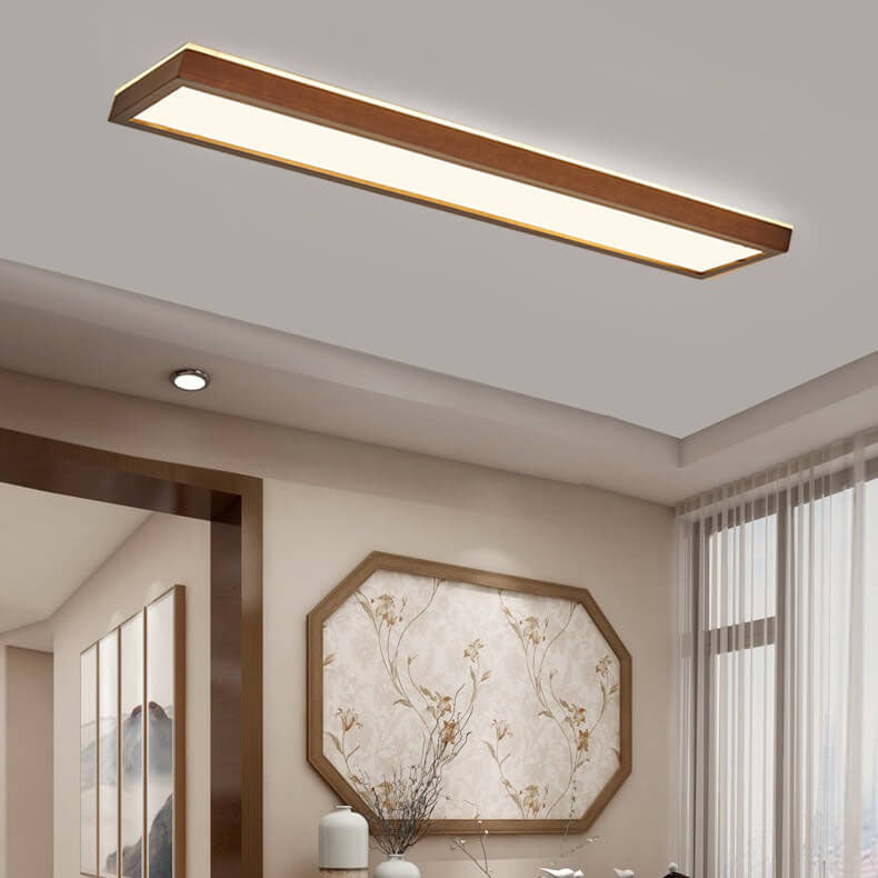 Japanese Minimalist Walnut LED Flush Mount Ceiling Light