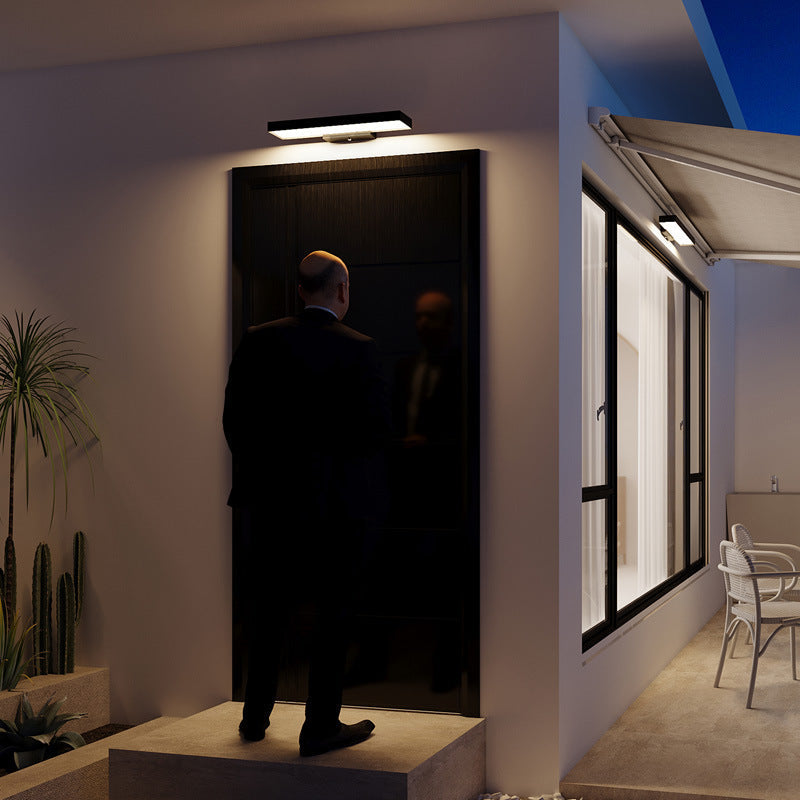 Modern Minimalist Waterproof LED Wall Sconce Lamp - Rectangular Flat Design, Outdoor Sensor Lighting