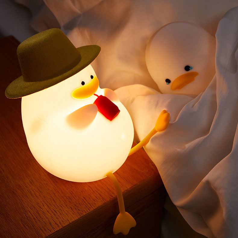 Contemporary Creative Kids Cartoon Silicone Duck Pat LED Night Light Table Lamp for Bedroom, Childrens Night Light, Cute Duck Table Lamp, Soft Silicone Baby Night Light, Toddler Bedroom Decor, LED Duck Lamp, Nursery Night Light for Kids, Rechargeable Kids