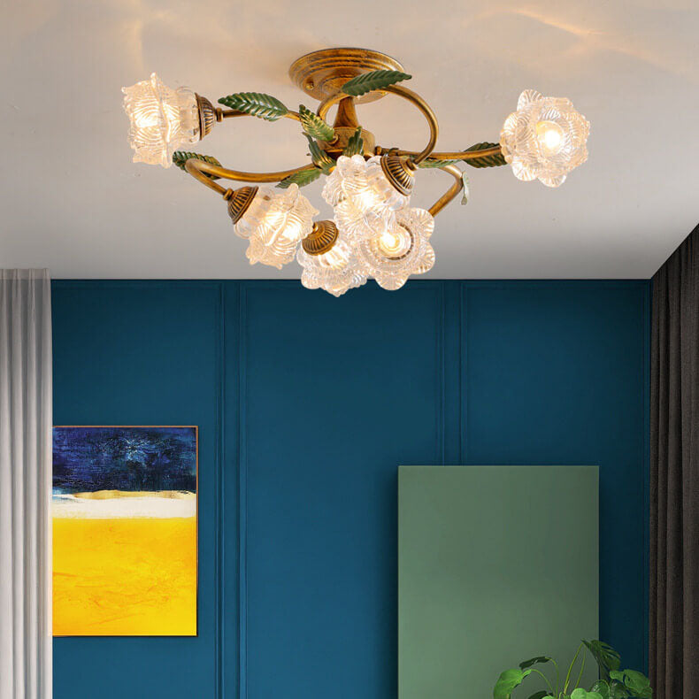 Modern Idyllic Iron Flower Branch Semi-Flush Mount Lighting - 6/8/10 Light