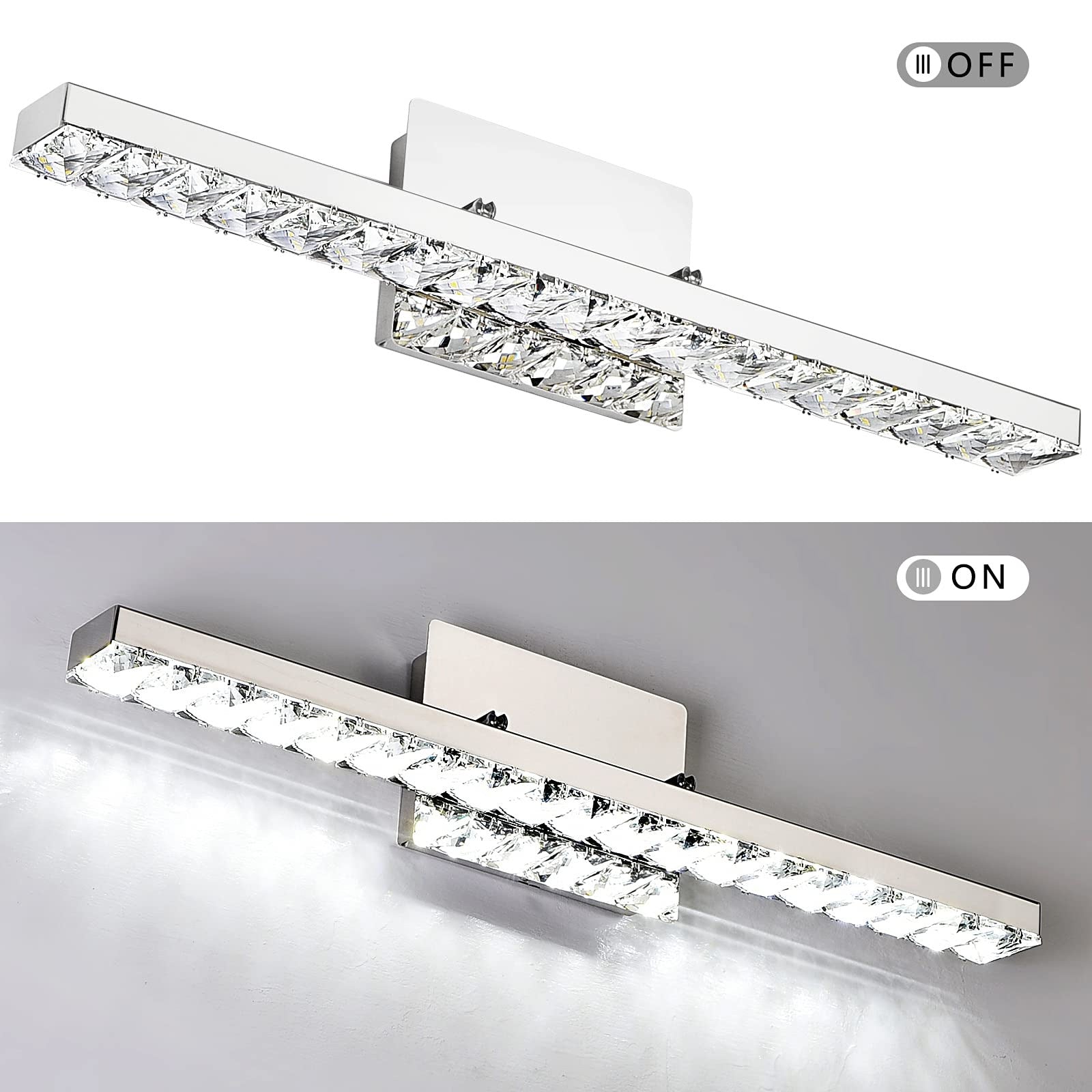 Modern Luxury Stainless Steel Crystal LED Wall Sconce Vanity Light  

Transform your bathroom with this elegant wall sconce featuring a sleek stainless steel design adorned with crystals. The rotatable feature allows for adjustable lighting, enhancing any