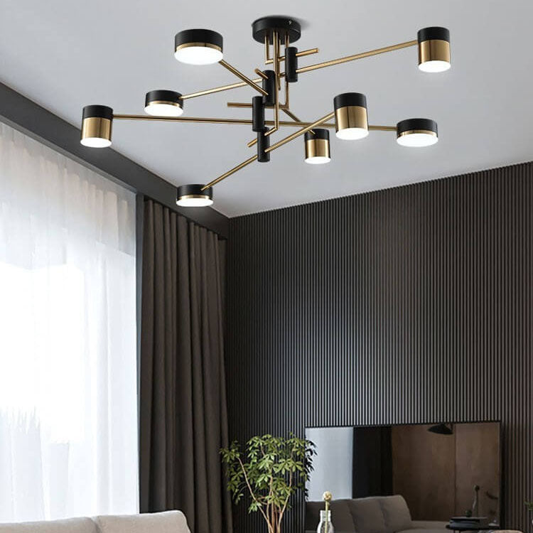 Modern Minimalist Black Gold Semi-Flush Mount Light 4-8 Lights