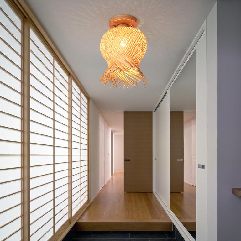 Modern Minimalist Bamboo Weaving Ceiling Lamp - Flush Mount Light Fixture