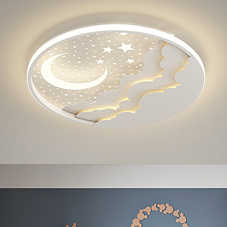 Contemporary Cartoon Stars Moon Acrylic LED Kids Flush Mount Ceiling Light for Living Room, Nursery, Bedroom, Playroom, Childrens Lighting, Modern Kids Room Decor, Energy Efficient Bright Ceiling Fixture