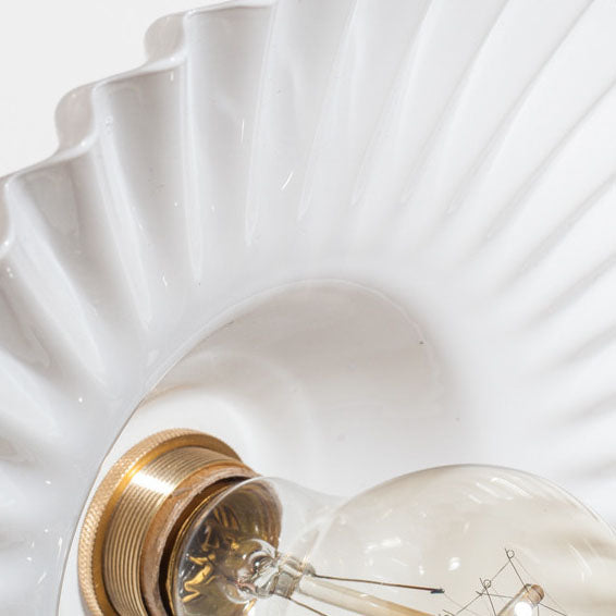 Vintage Round Ripple Brass Glass Semi-Flush Mount Light for Living Room