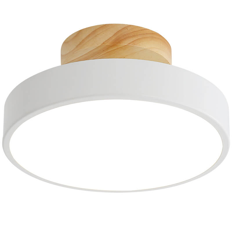 Nordic Wood Round Acrylic LED Semi-Flush Mount Ceiling Light