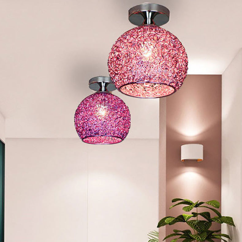 Contemporary Scandinavian Iron Aluminum Weaving Ball Semi-Flush Ceiling Light for Hallway