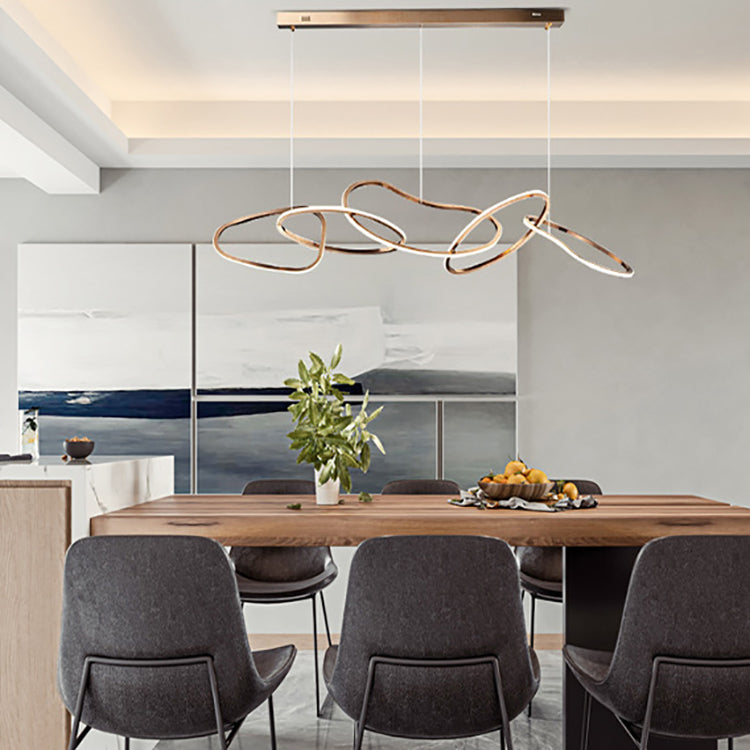 Contemporary Nordic Stainless Steel Round Toroidal LED Chandelier for Dining Room