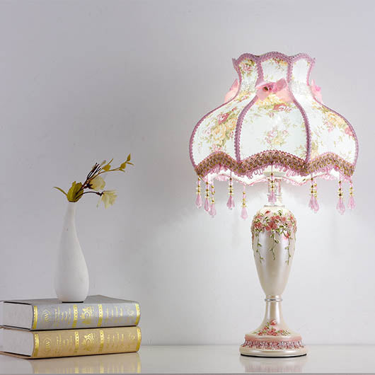 European Romantic Fabric Tassel 1-Light Table Lamp, Vintage Chic Lighting, Elegant Home Decor, Bedside Reading Lamp, Soft Ambient Lighting, Decorative Lamp for Living Room, Stylish Room Accent, Fabric Shade with Tassel, Classic Design Lamp, Luxury Table L