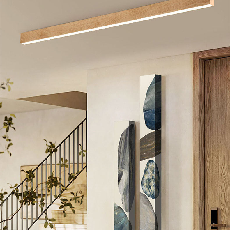 Modern Minimalist LED Flush Mount Ceiling Light - Wood Grain Aluminum Strips Design