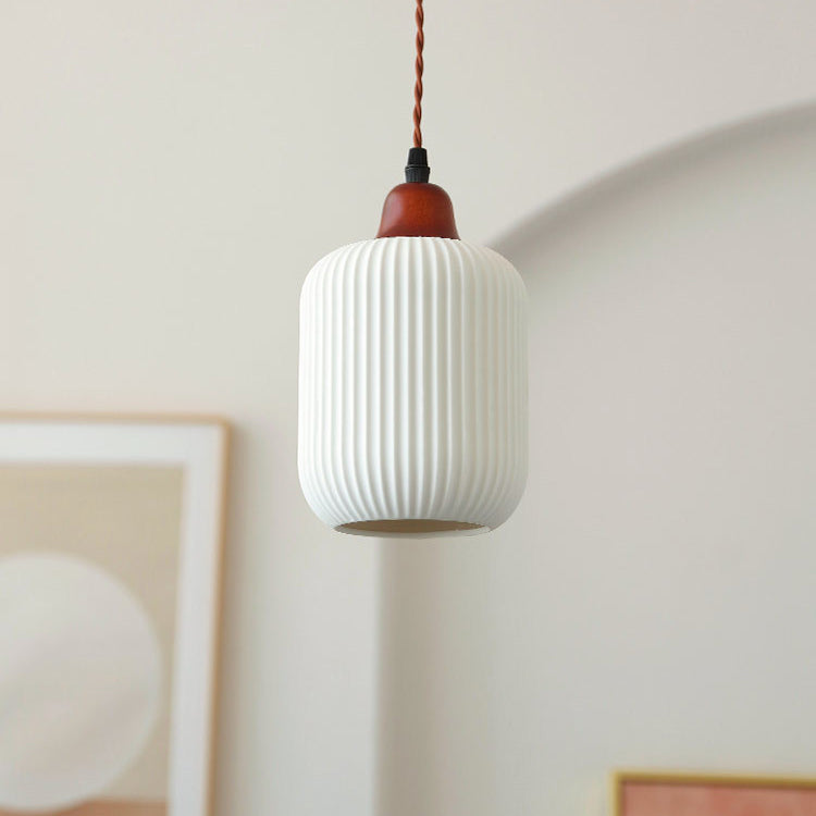 Traditional Japanese Pleated Round Dome Pendant Light - Solid Wood & Iron, 1-Light Fixture for Living Room & Bedroom