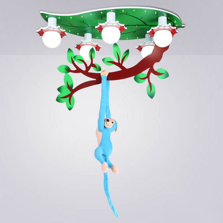 Contemporary Monkey Leaf Acrylic 5-Light Flush Mount Ceiling Light for Kids' Bedroom