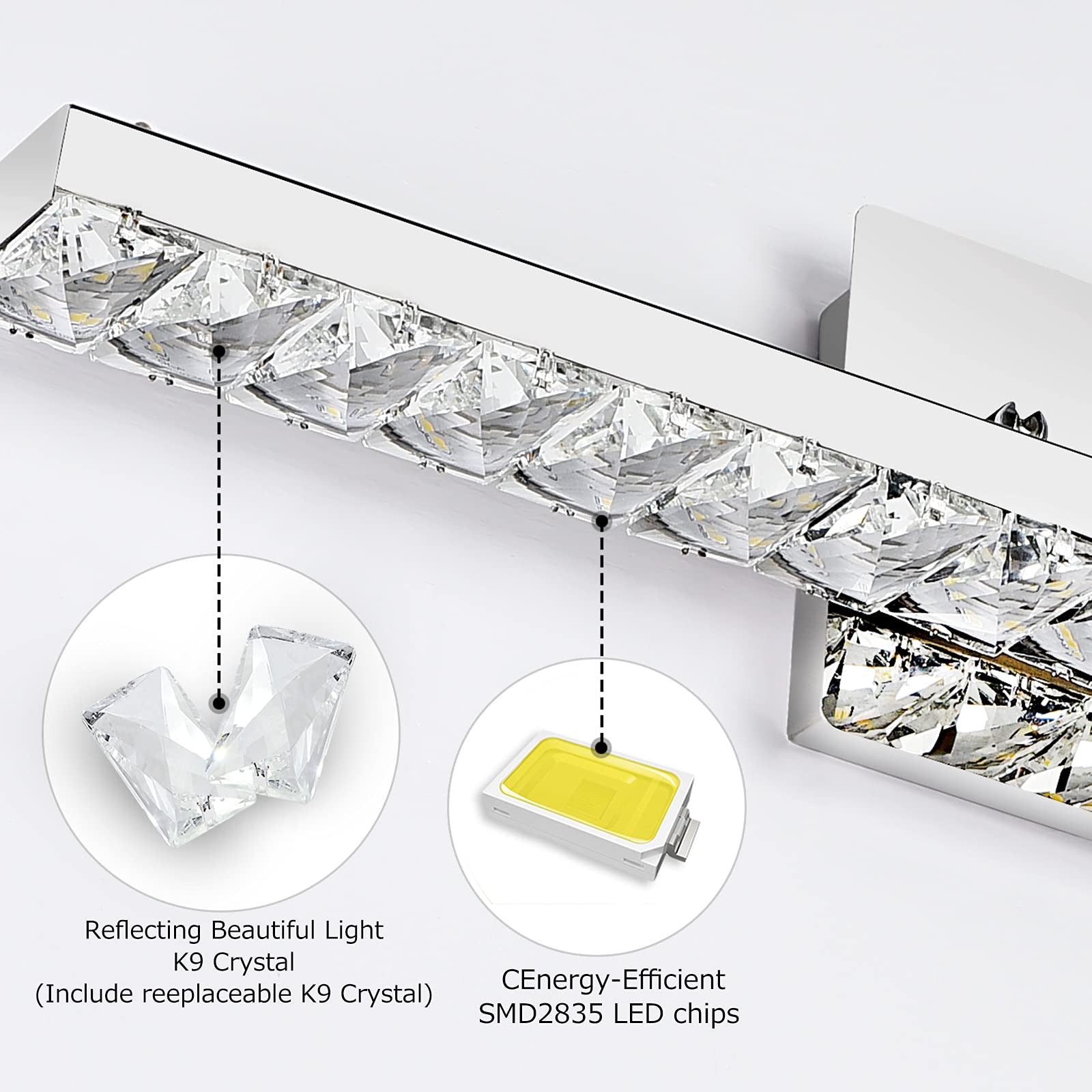 Modern Luxury Stainless Steel Crystal LED Wall Sconce Vanity Light  

Transform your bathroom with this elegant wall sconce featuring a sleek stainless steel design adorned with crystals. The rotatable feature allows for adjustable lighting, enhancing any
