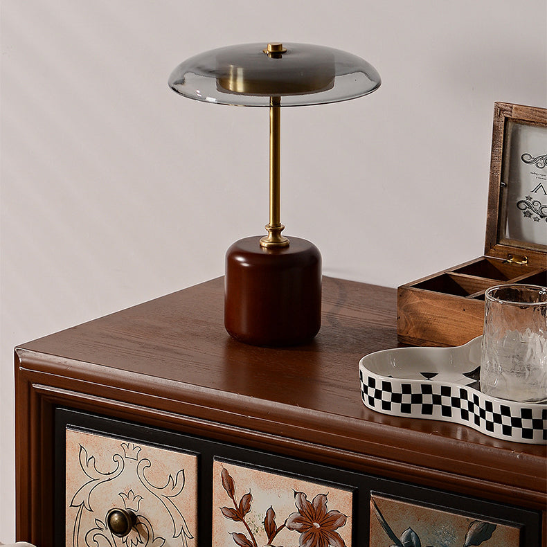 Contemporary Retro Brass Glass LED Round Cylinder Table Lamp for Bedside