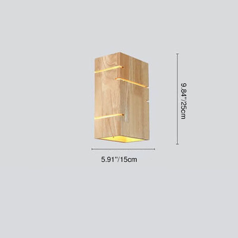 Modern Minimalist Wooden Square Wall Sconce 2-Light Lamp for Bedroom