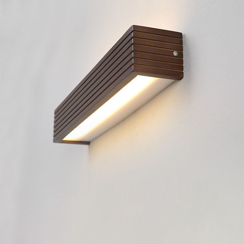 Traditional Chinese Striped Wood LED Vanity Mirror Sconce Lamp for Bathroom