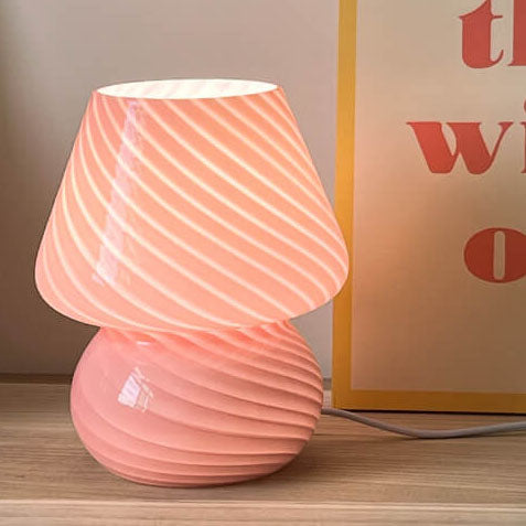 Modern Minimalist Striped Mushroom Glass 1-Light Table Lamp, Contemporary Home Decor Lamp, Stylish Nightstand Lighting, Unique Accent Light, Vintage Inspired Room Design, Eco-Friendly Design, Adjustable Brightness Table Light, Chic Office or Bedroom Illum