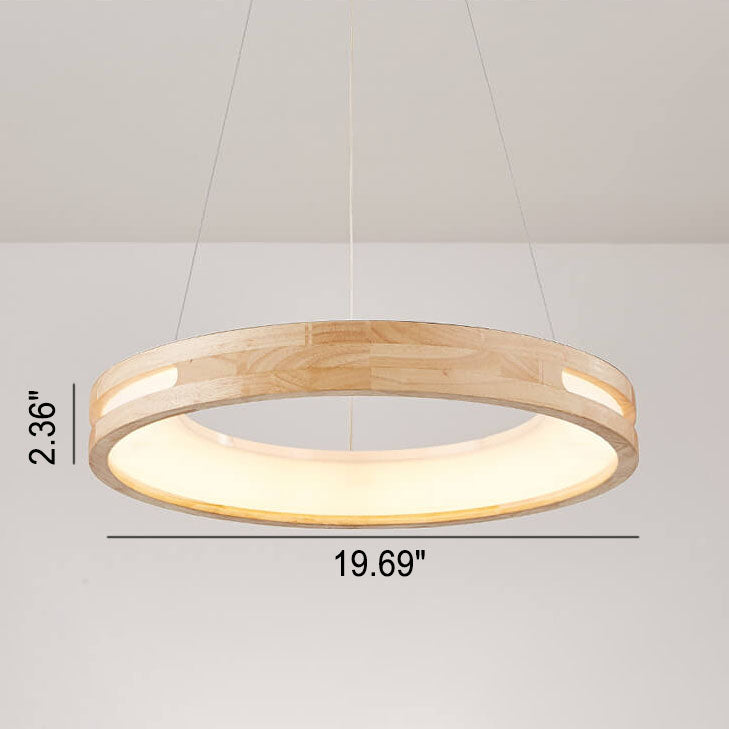 Japanese Simplicity Log Circle Island Light LED Chandelier - Modern Minimalist Lighting Fixture for Kitchen and Dining Rooms, Energy Efficient Design, Adjustable Height, Warm White Illumination