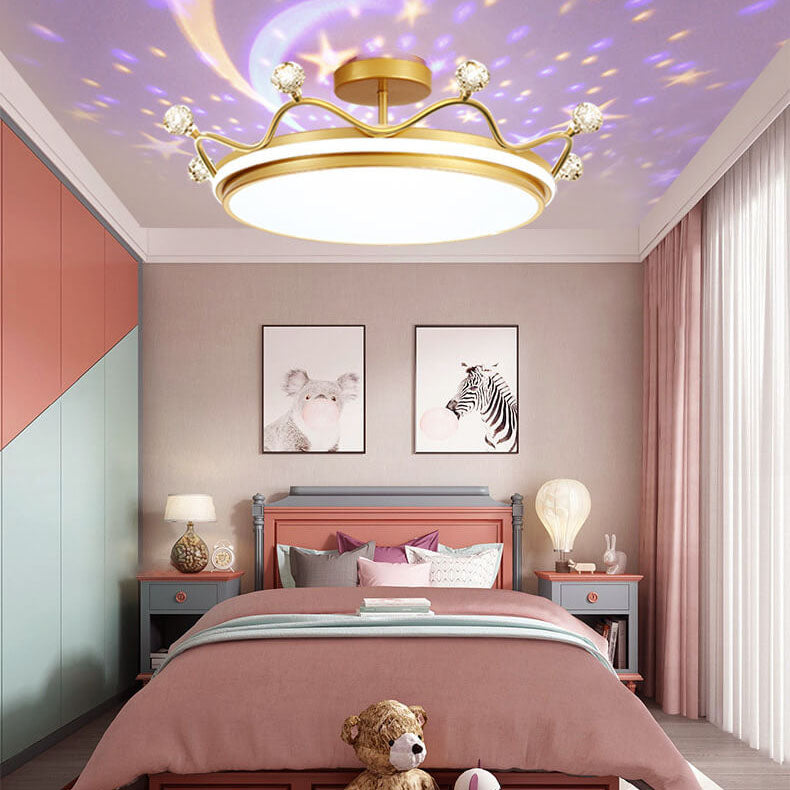Contemporary Kids Crown Acrylic LED Ceiling Light - Semi-Flush Mount for Bedroom