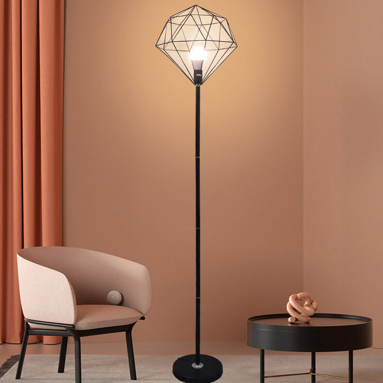 Contemporary Iron Hollow Diamond 1-Light Floor Lamp for Study