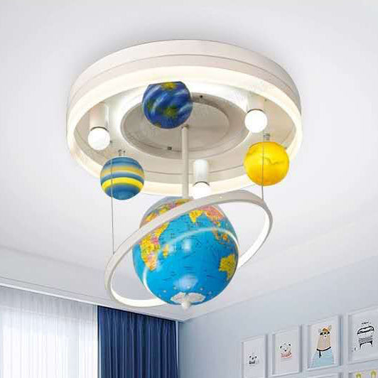 Contemporary Creative Kids Round Orb Globe Hardware Acrylic LED Flush Mount Ceiling Light for Bedroom, Modern Kids Room Lighting, Stylish LED Flush Mount Light Fixture, Decorative Kids Ceiling Light, Colorful Nursery Lighting, Energy-Efficient Globe Light