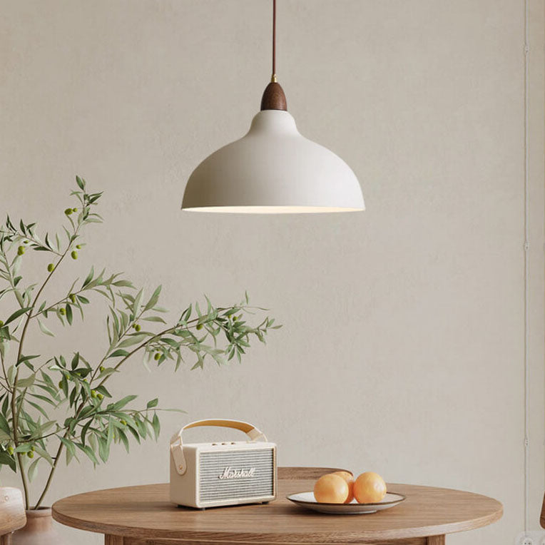 Japanese Iron Dome Solid Wood Pendant Light - 1-Light Fixture