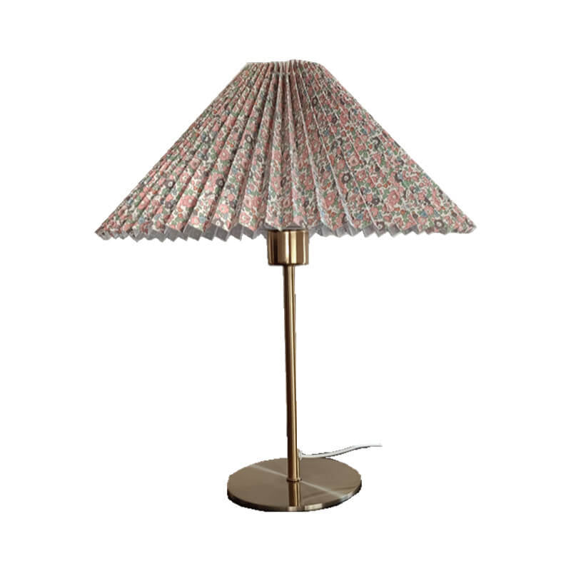 Retro Nostalgic Pleated Cloth Cover Umbrella Design 1-Light Table Lamp, Vintage Home Decor, Mid-Century Modern Table Lamp, Classic Linen Shade Lamp, Stylish Decorative Lighting, Living Room Accent Lamp, Unique Bedroom Lamp, Warm Glow Mood Lighting, Chic D