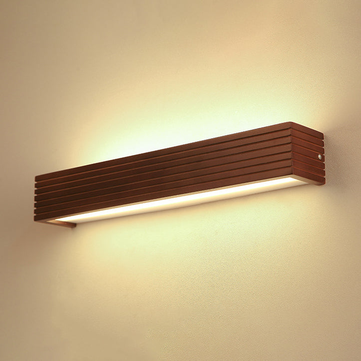 Traditional Chinese Striped Wood LED Vanity Mirror Sconce Lamp for Bathroom