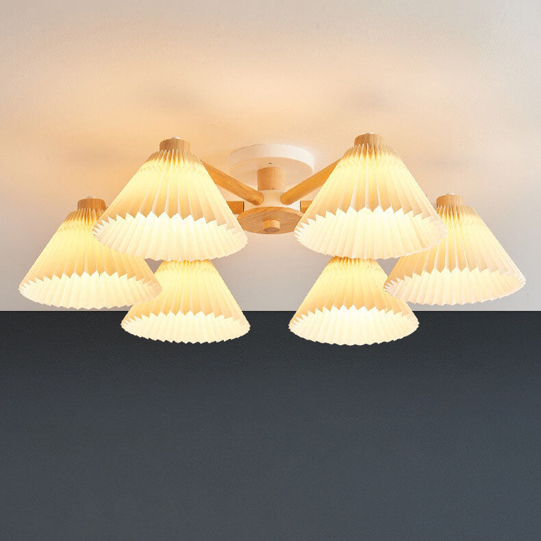 Nordic Wood Pleated Shade Semi-Flush Mount Ceiling Light - 3/6/8 Light Options for Modern Home Decor