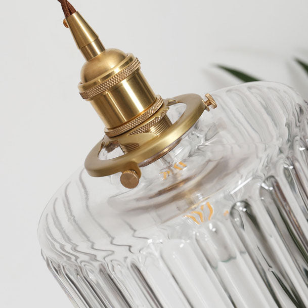 Traditional Japanese Brass Round Jar Pendant Light for Living Room