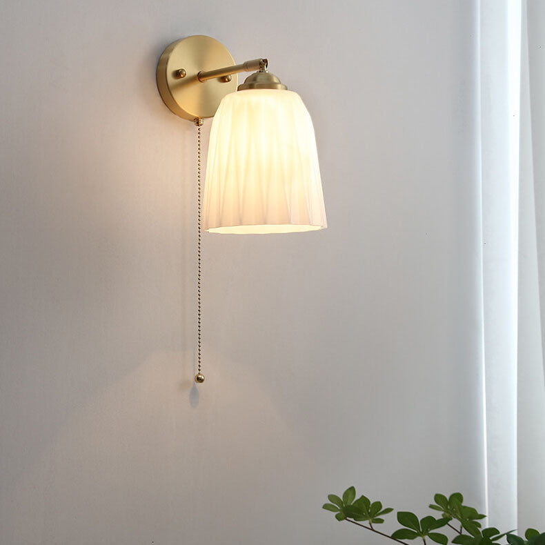 Contemporary Nordic Striped White Glass Brass Wall Sconce Lamp for Bedroom