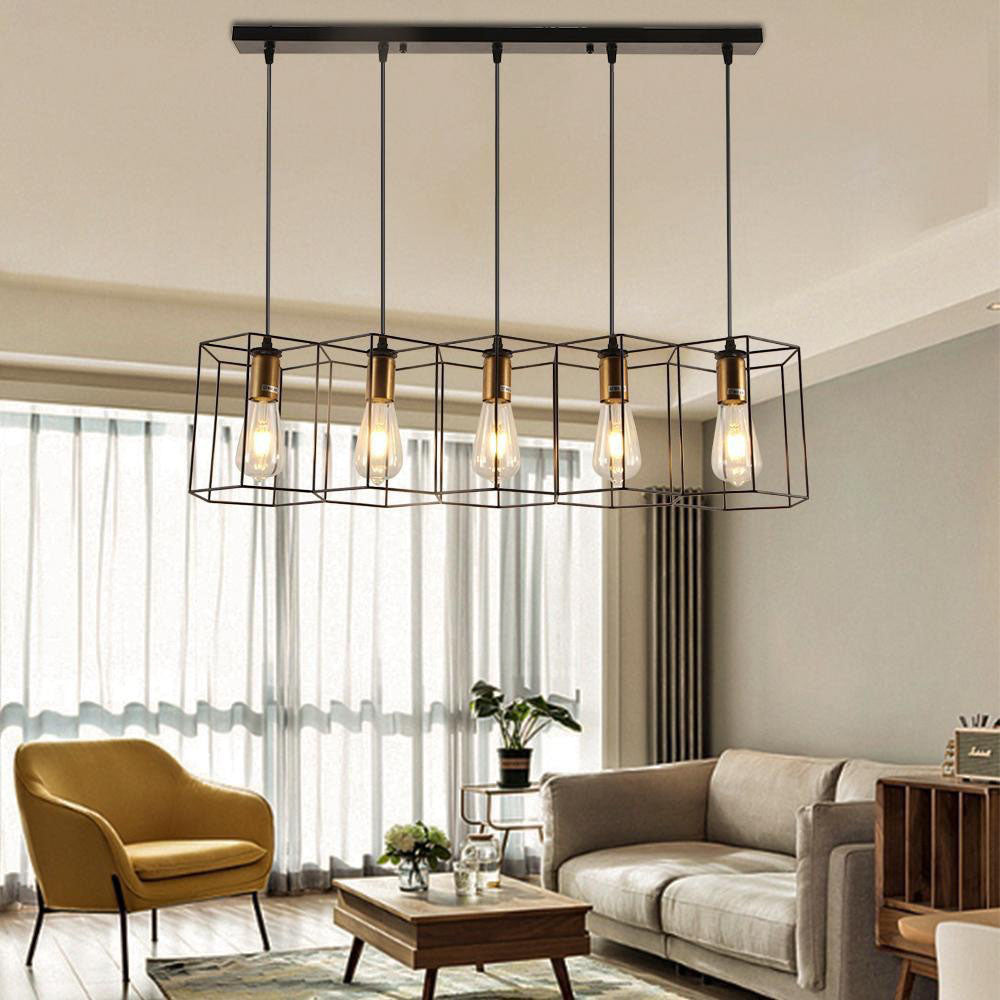 Contemporary Industrial 3/5 Light Iron Island Chandelier for Living & Dining Rooms