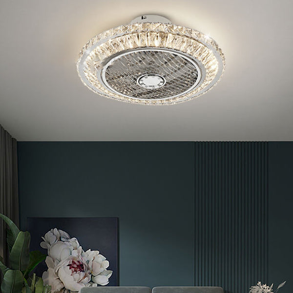 Nordic Crystal Round LED Flush Mount Ceiling Fan Light