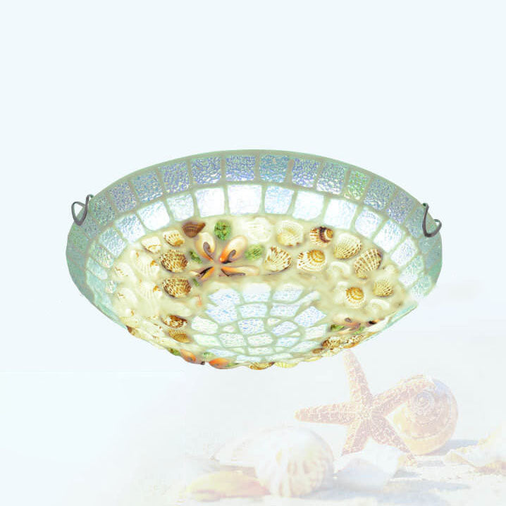 Tiffany Mosaic Shells Flush Mount Ceiling Light - Elegant Lighting for Home Decor