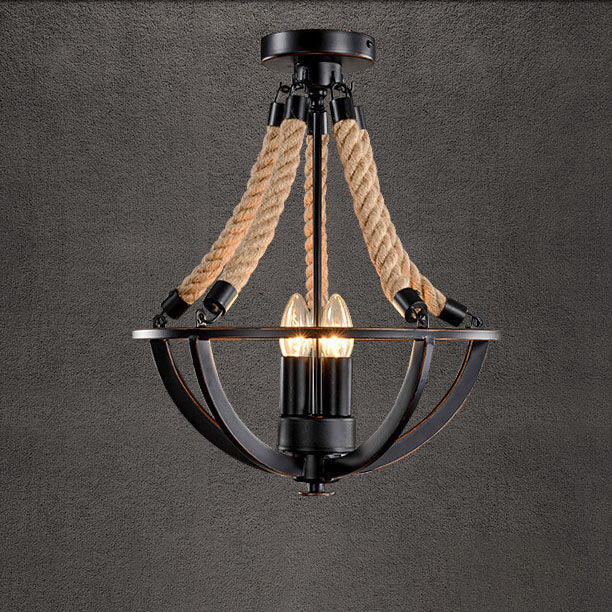 Vintage Industrial Iron Twine 3-Light Island Chandelier